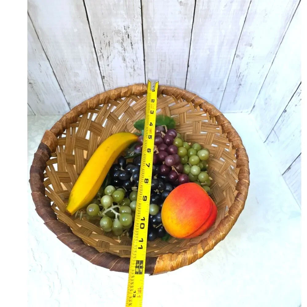 Vintage Woven Splint Lattice Basket Retro Mid Century Woven Wood Fruit Basket